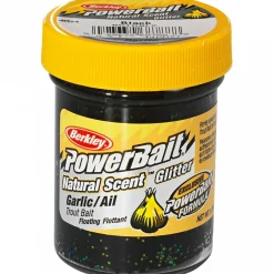 Hot PowerBait® Natural Glitter Trout Bait (Garlic Black Glitter) Forellenangeln-Zubehör|Forellenfutter & Forellenteige