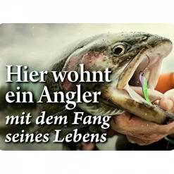 Blechschild (Hier wohnt ein Angler...)< Angel-Dekoration