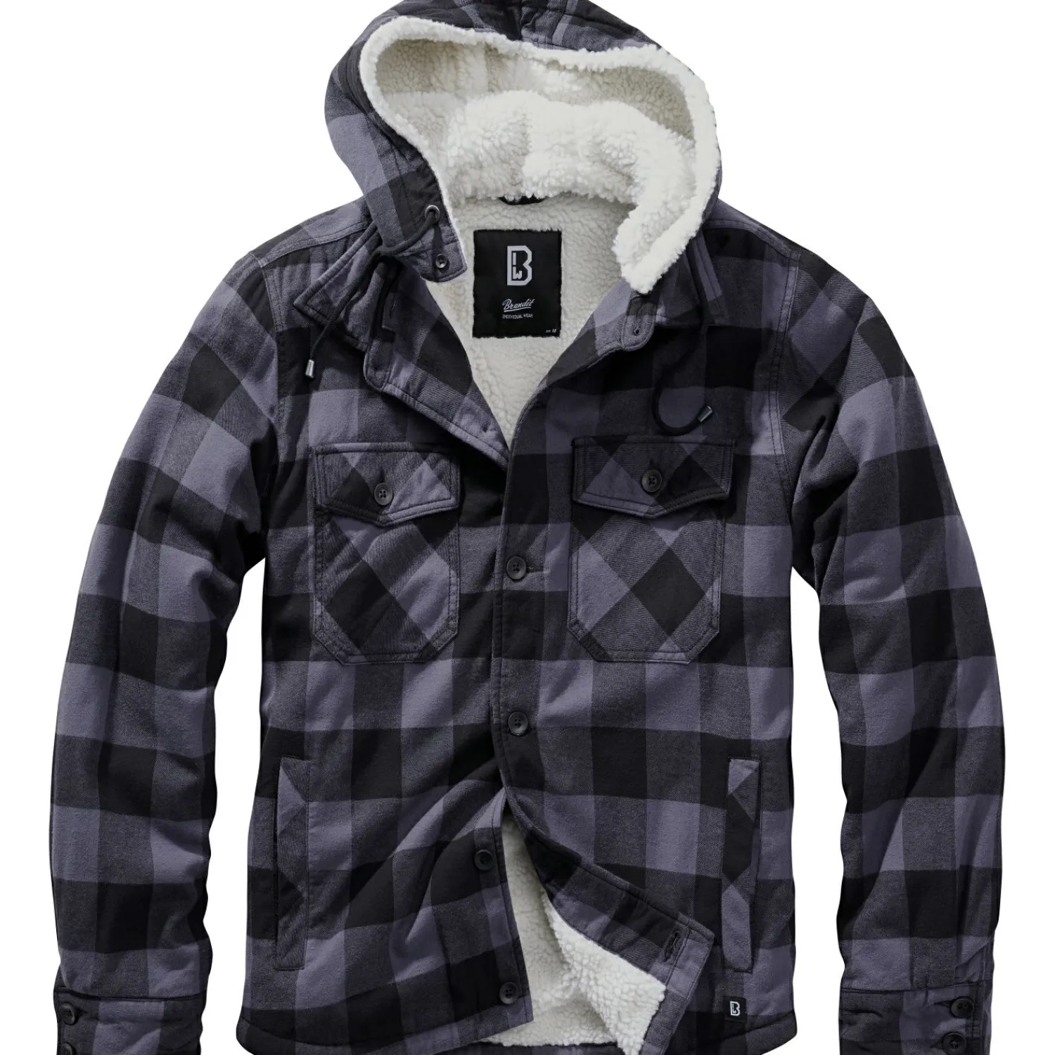 Brandit Lumber Jacket Hooded Herren, mit Kapuze (Black/Grey)< Outdoor- & Angel-Jacken