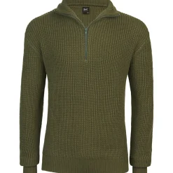 Clearance Marine Pullover Troyer Herren (Olive) Angelpullover & -Strickjacken