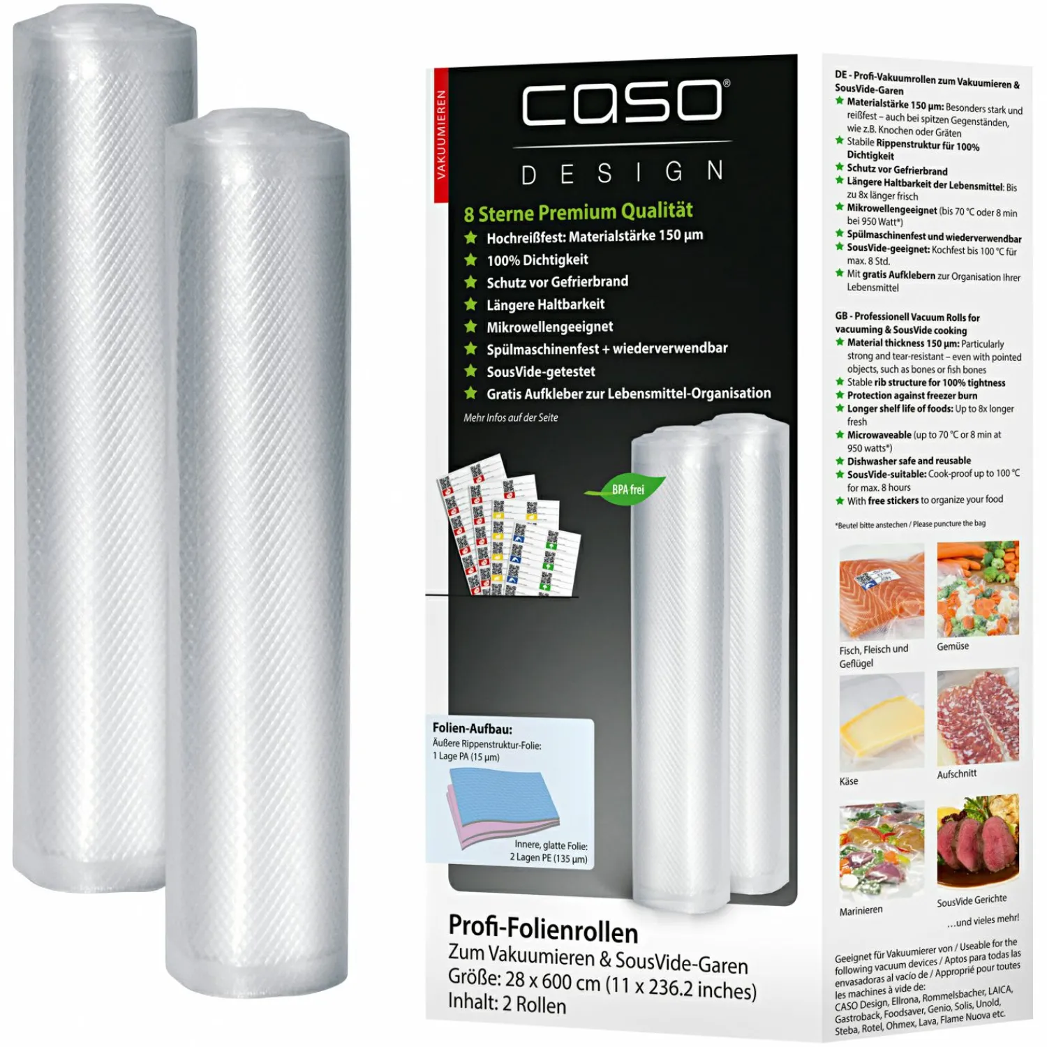 Caso Design Profi - Folienrollen (28 x 600 cm)< Vakuumiergeräte & Vakuumierzubehör