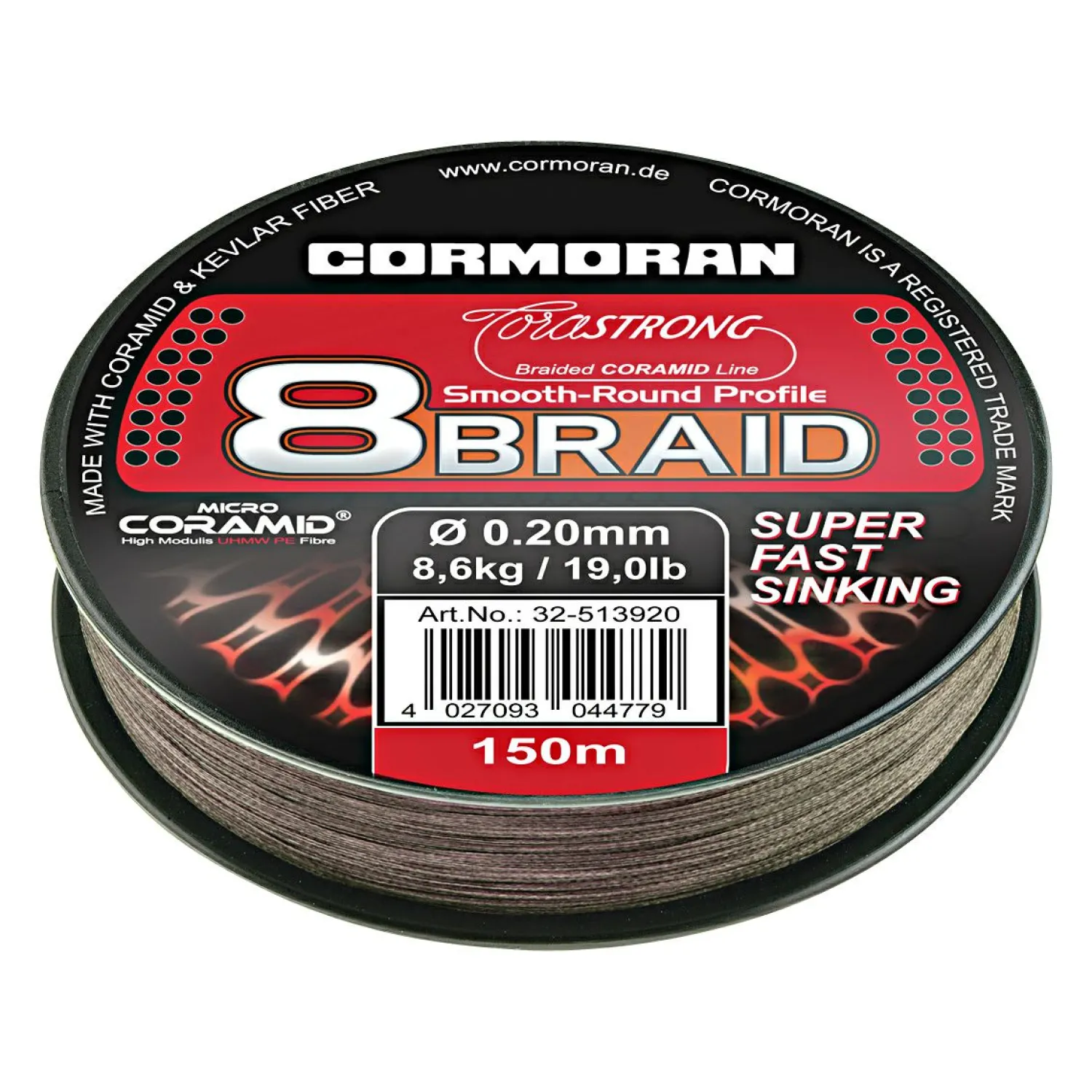 Cormoran Angelschnur Corastrong 8-Braid Super Fast Sinking (dunkelbraun)< Wallerschnüre|Wallerschnüre