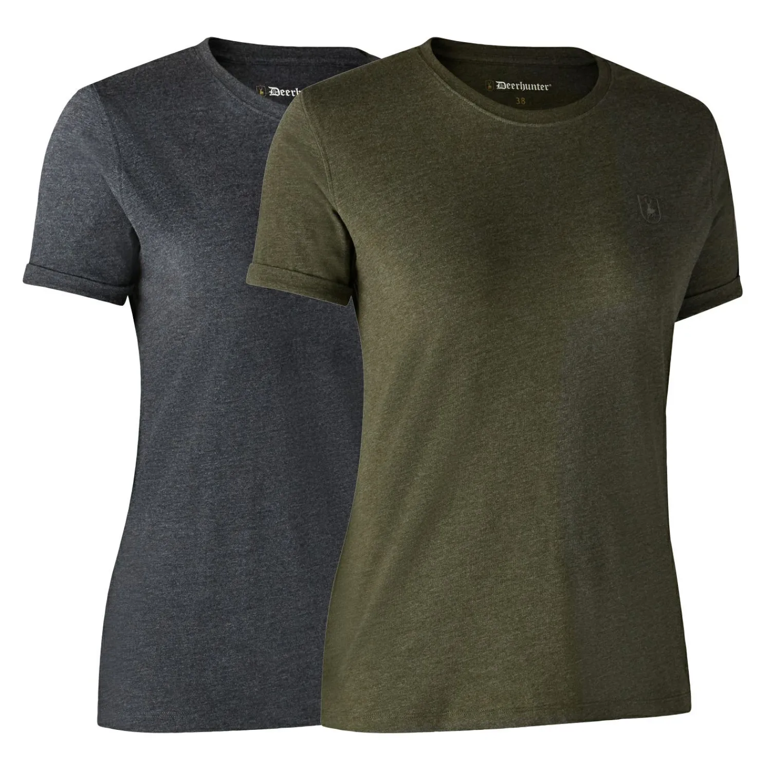 Online 2er-Pack Ladies Basis T-Shirts Damen (Adventure Green Melange) Damen Damen Angelshirts & -Oberteile