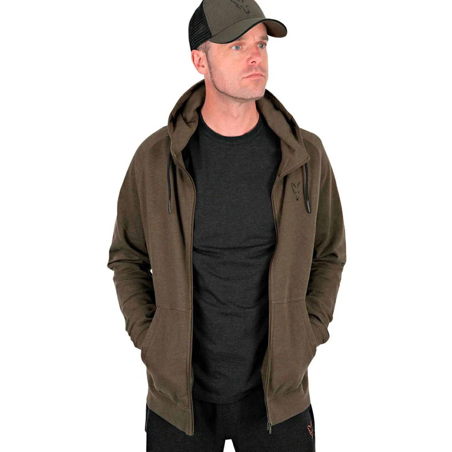 Fox Collection LW Hoody Herren (Green/Black)< Angelpullover & -Strickjacken