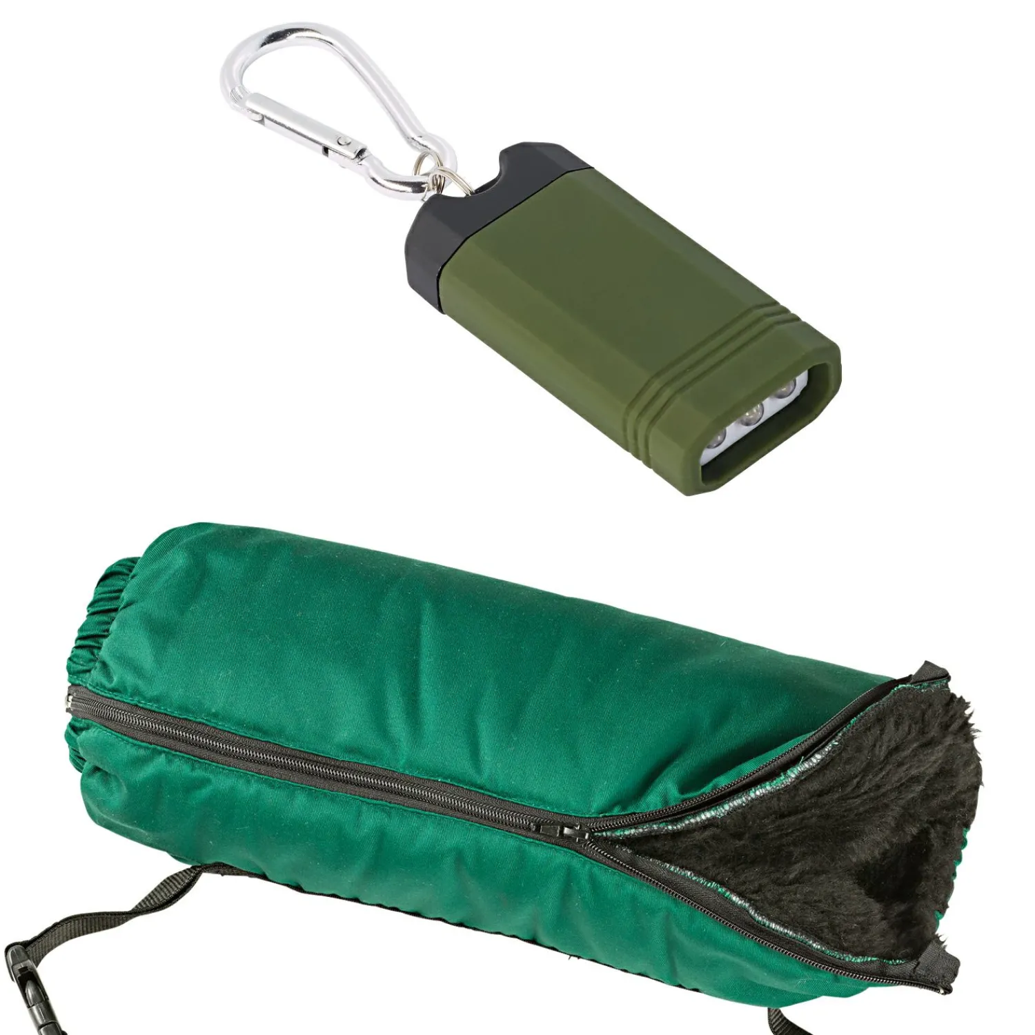 New Handwärmer oliv + LED Mini-Taschenlampe Blue River (Set) Angellampen Und Co.|Angelboote ·Taschenlampen