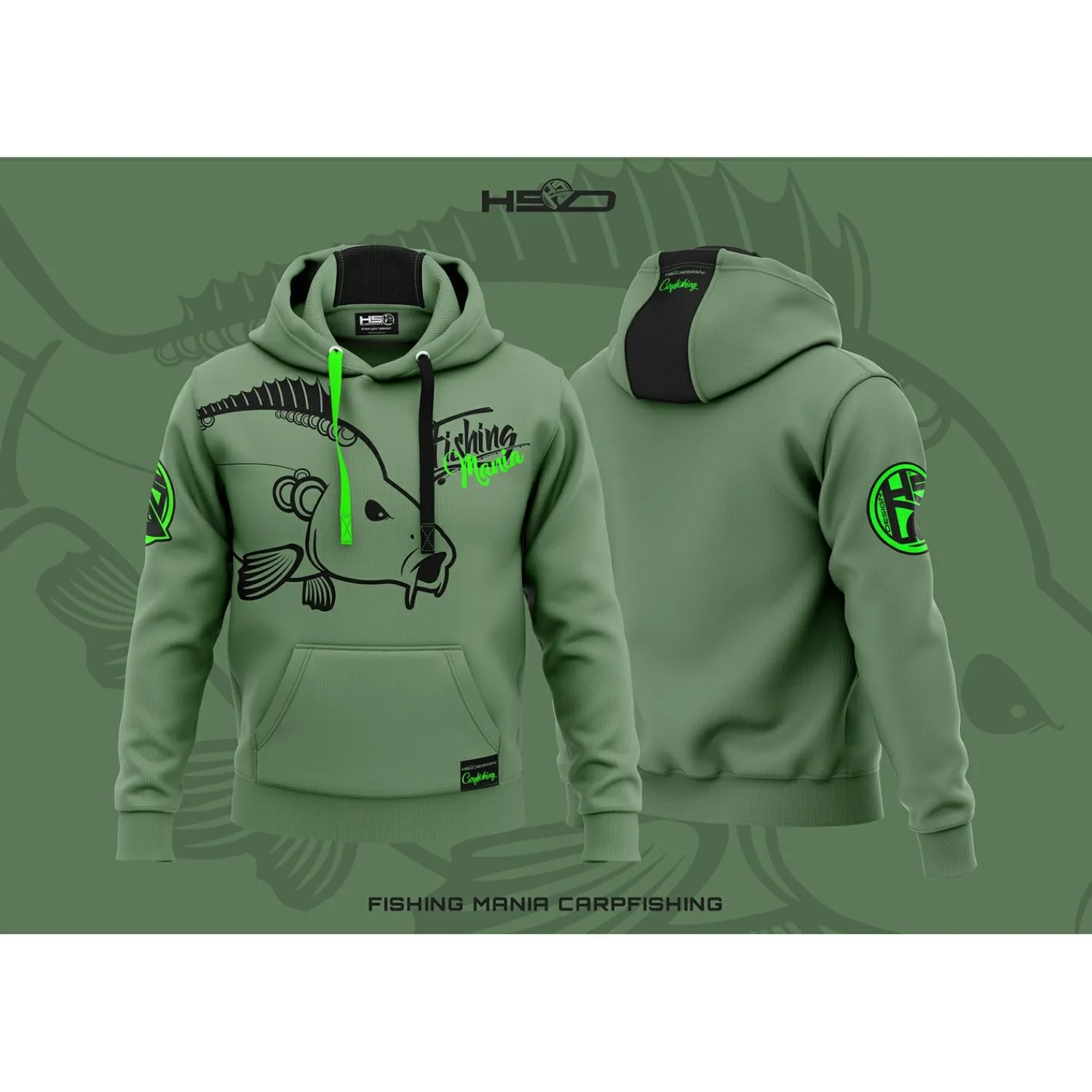 Discount Carpfishing Mania Hoodie Herren (Olive) Angelpullover & -Strickjacken
