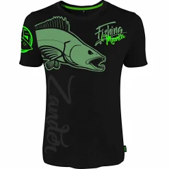 Hot Fishing Mania Zander Polo-Shirt Herren (Black) Angelshirts & Angel-Oberteile
