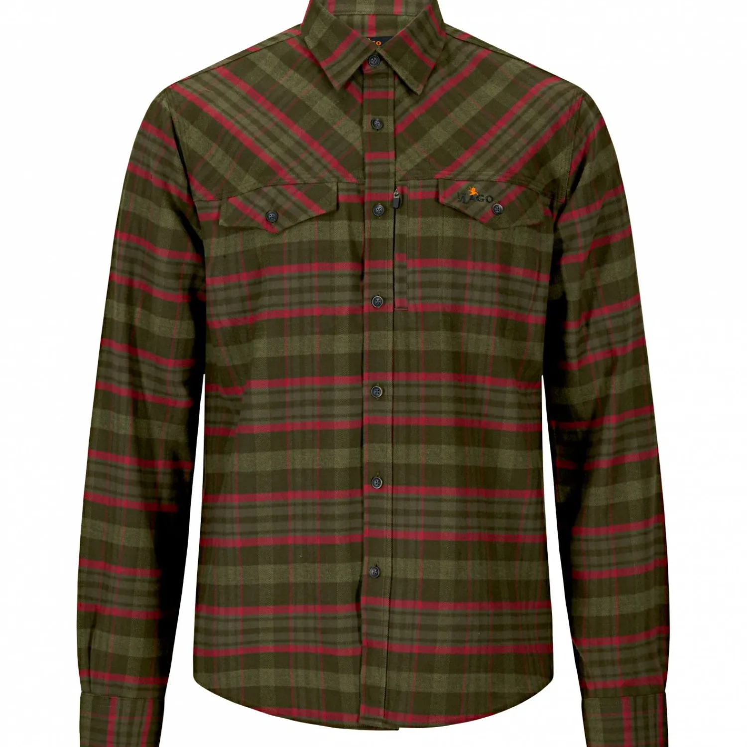 Clearance Flannel Hemd Bjarne Herren (Oliv/Rot) Outdoor- & Angelhemden