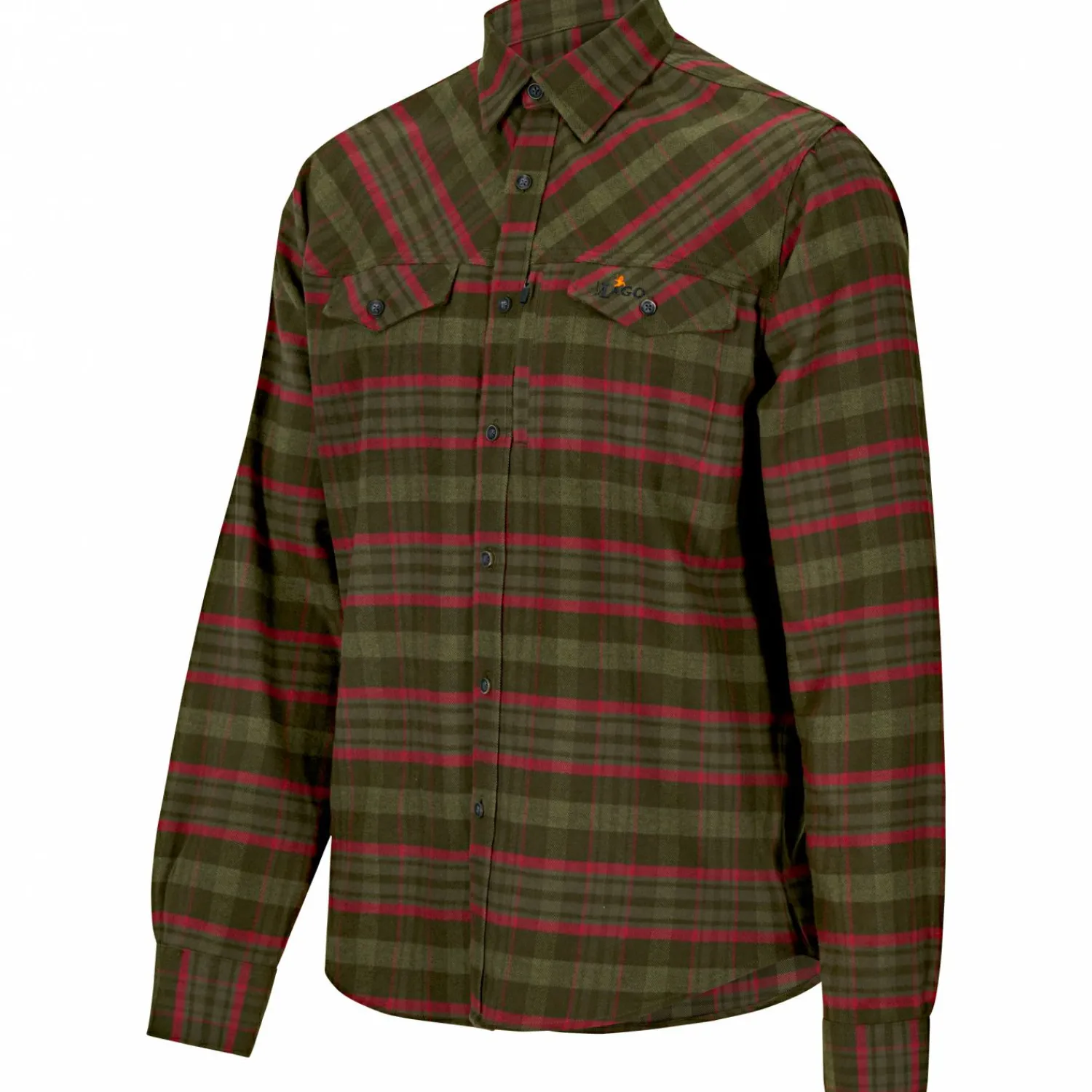 Clearance Flannel Hemd Bjarne Herren (Oliv/Rot) Outdoor- & Angelhemden