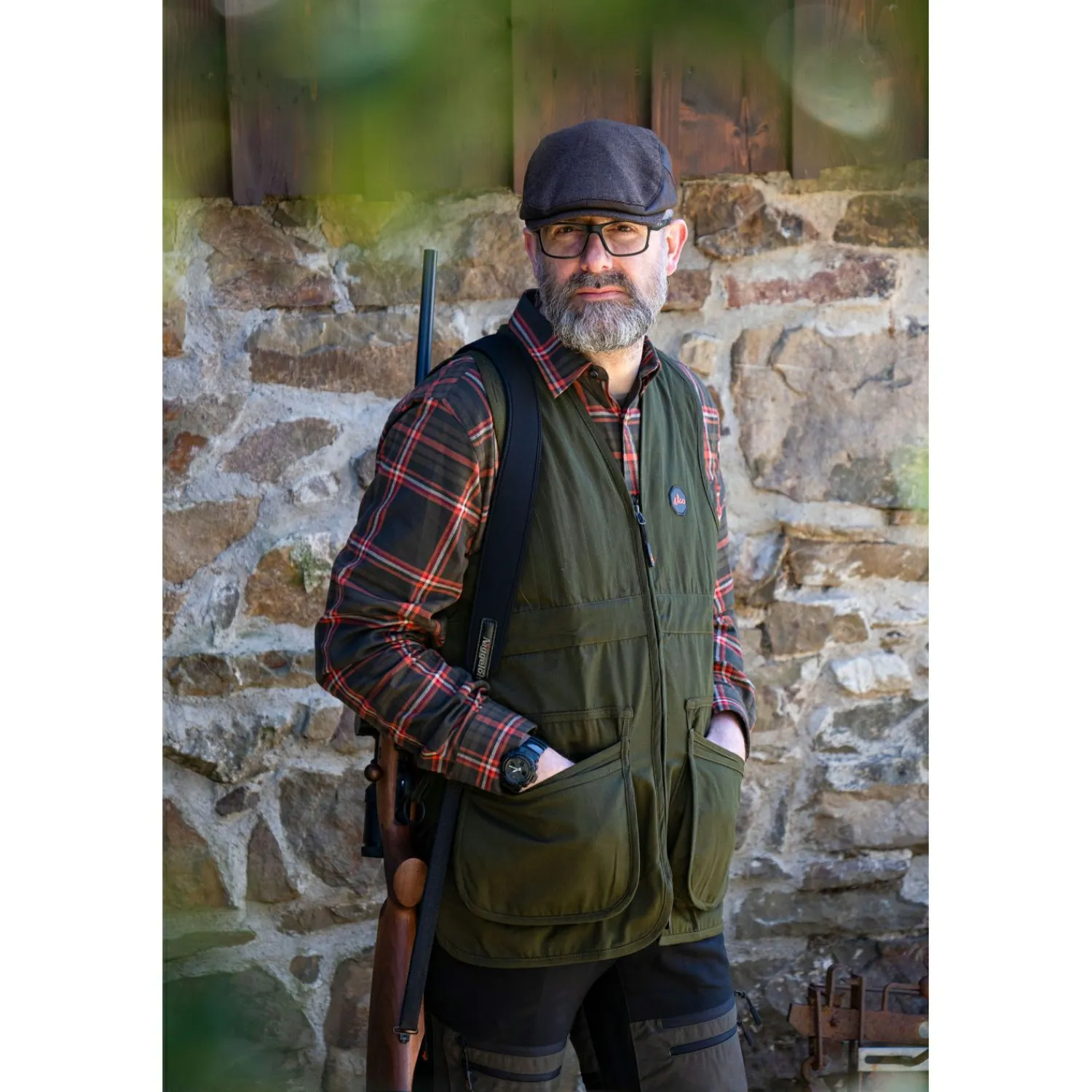 Clearance Hemd Leon Herren (Oliv/Rot) Outdoor- & Angelhemden