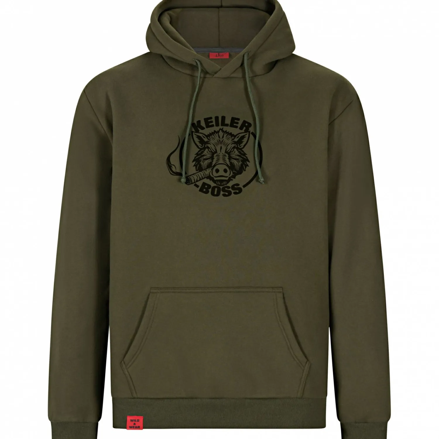 il Lago Prestige Hoodie "Keiler Boss" Herren (Oliv)< Angelpullover & -Strickjacken