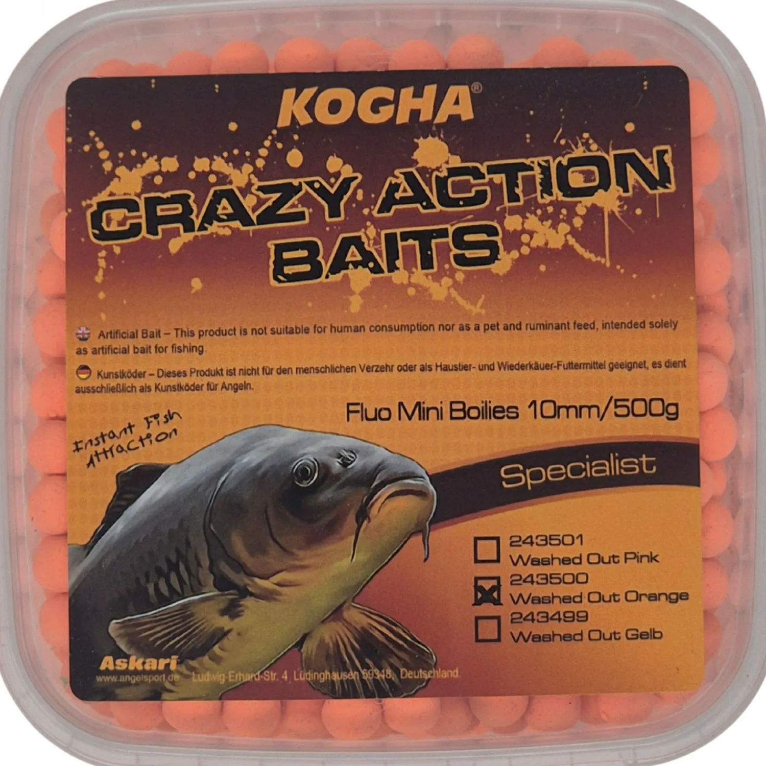 Hot Crazy Action Baits Fluo (Orange) Karpfenfutter|Karpfenfutter·Boilies & Popup Boilies