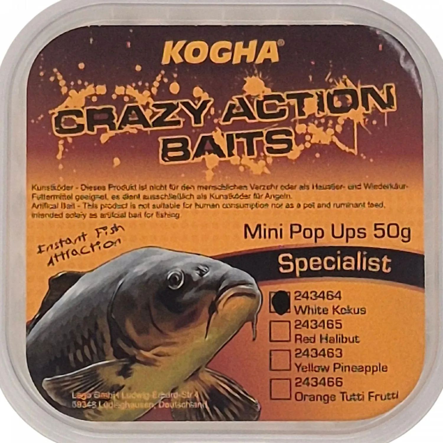 Kogha Crazy Action Baits Mini Pop Ups (Kokos)< Karpfenfutter·Boilies & Popup Boilies|Karpfenfutter