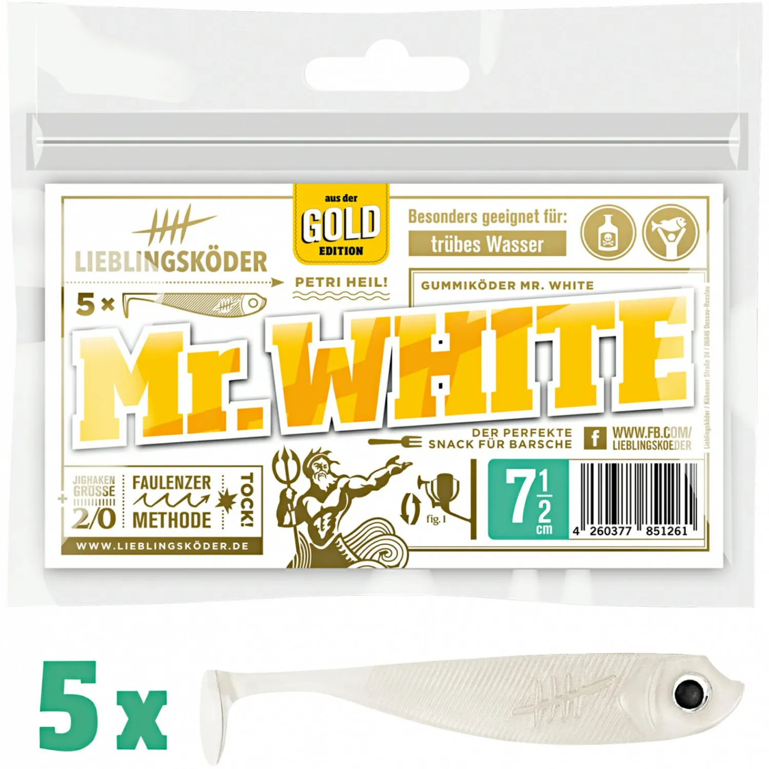 Lieblingsku00f6der Lieblingsköder Gummifisch Barschköder (7,5 cm, Mr. White)< Gummiköder ·Gummifische & Shads|Raubfischangeln Kunstköder