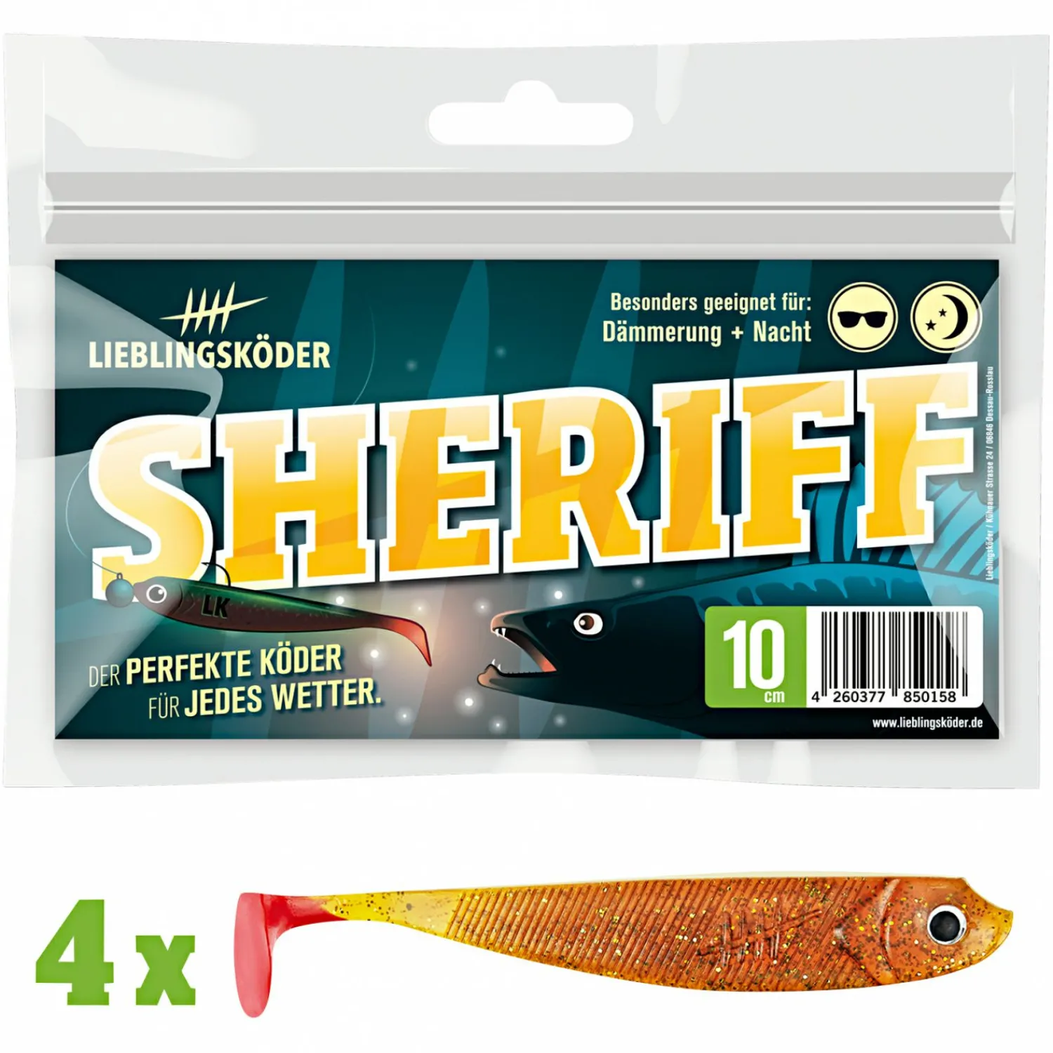 Lieblingsku00f6der Lieblingsköder Gummifisch Zanderköder (10 cm, Sheriff)< Gummiköder ·Gummifische & Shads|Raubfischangeln Kunstköder
