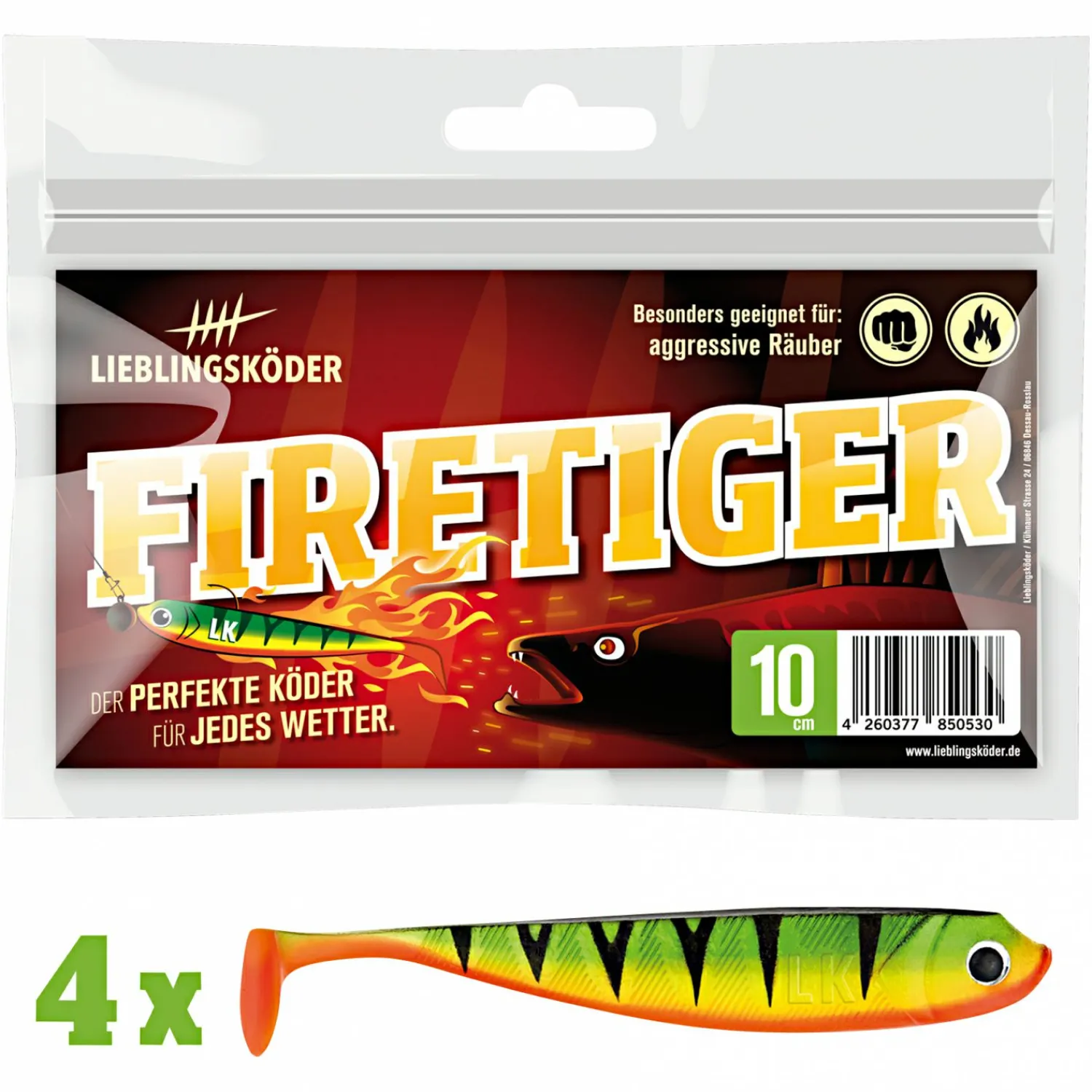 Lieblingsku00f6der Lieblingsköder Gummifisch Zanderköder (10 cm, Firetiger)< Gummiköder ·Gummifische & Shads|Raubfischangeln Kunstköder