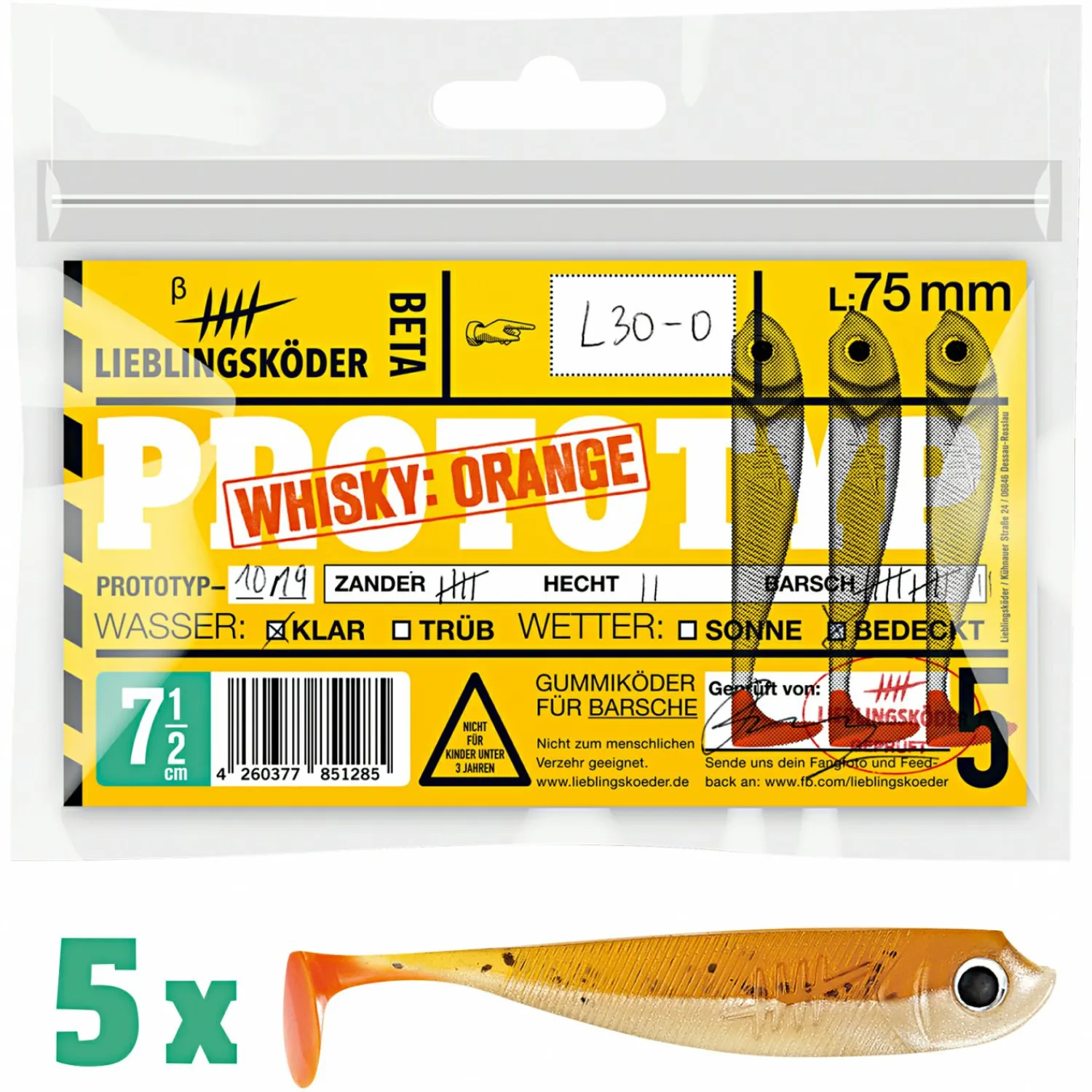 Lieblingsku00f6der Lieblingsköder Gummifisch Barschköder (7,5 cm, Whisky Orange)< Gummiköder ·Gummifische & Shads|Raubfischangeln Kunstköder