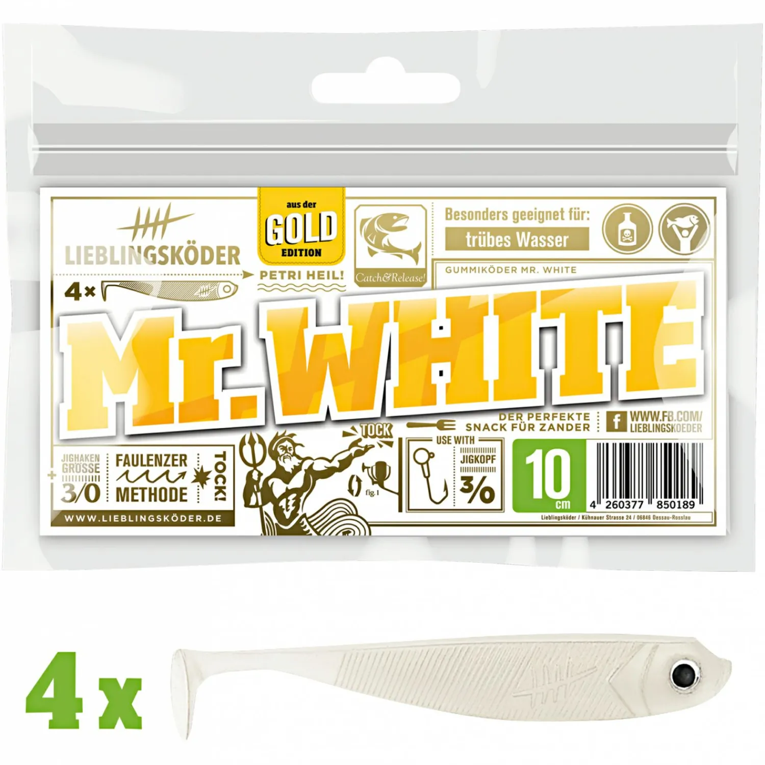 Outlet Lieblingsköder Gummifisch Zanderköder (10 cm, Mr. White) Gummiköder ·Gummifische & Shads|Raubfischangeln Kunstköder