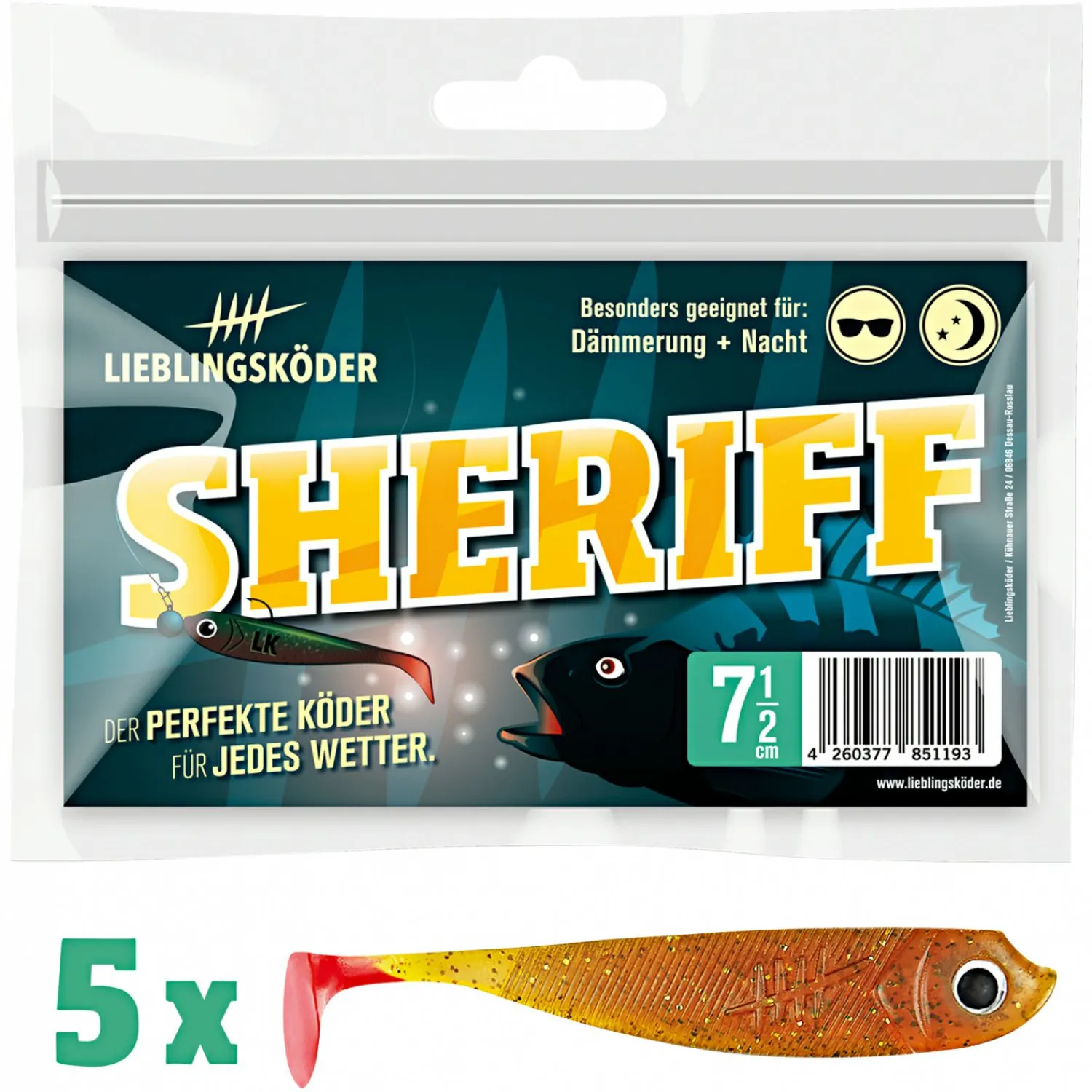 Lieblingsku00f6der Lieblingsköder Gummifisch Barschköder (7,5 cm, Sheriff)< Gummiköder ·Gummifische & Shads|Raubfischangeln Kunstköder