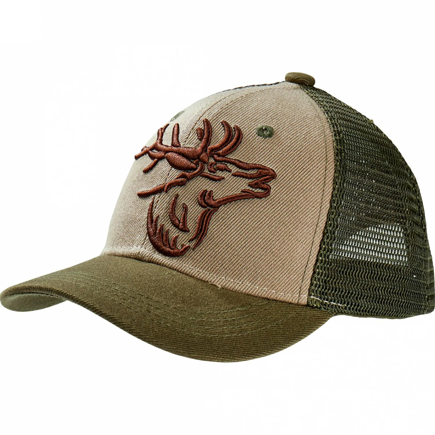 Mesh Cap "Hirsch" Unisex (Beige/Oliv)< Outdoor- & Angel-Kappen