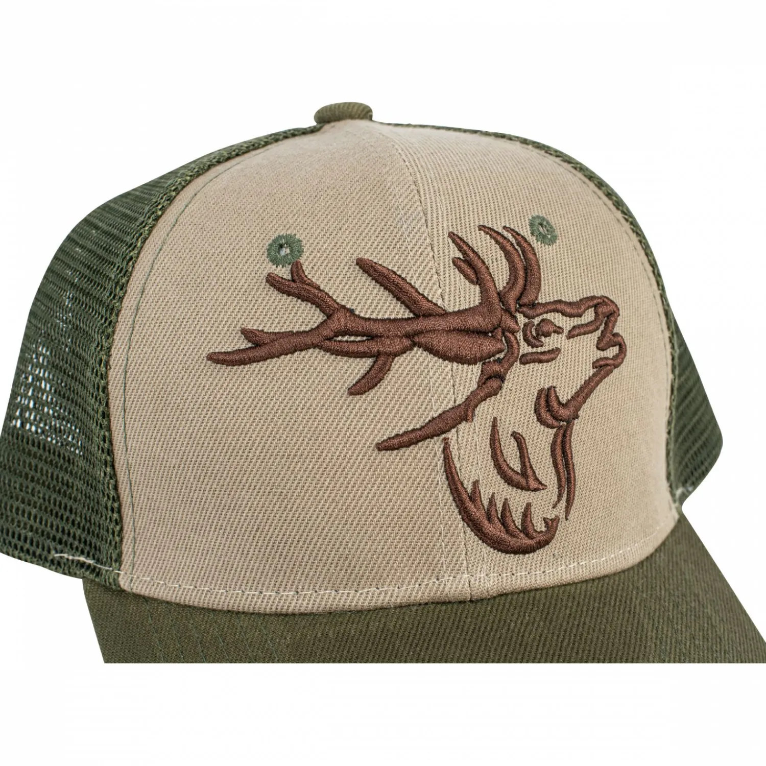 Mesh Cap "Hirsch" Unisex (Beige/Oliv)< Outdoor- & Angel-Kappen