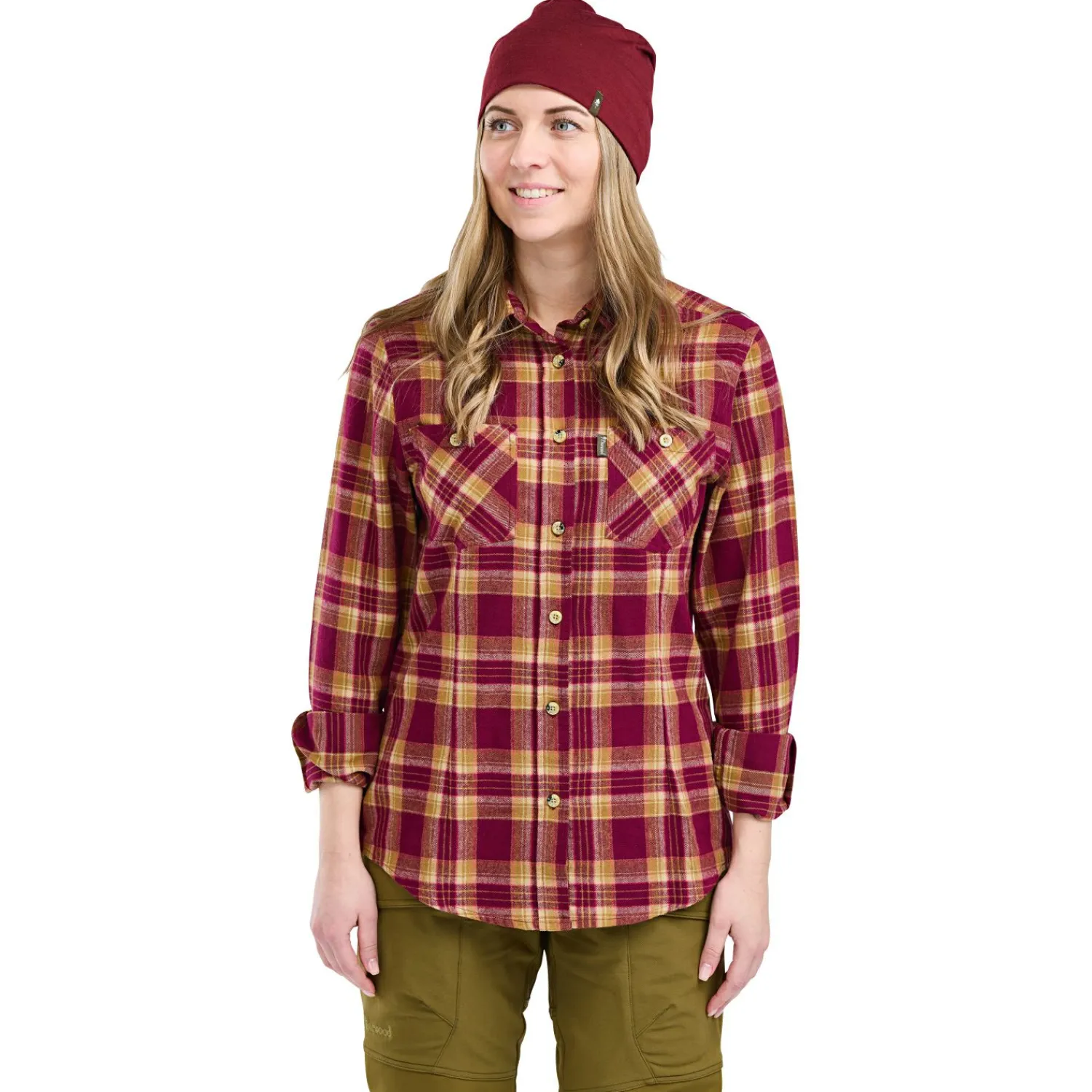 Pinewood Felicia Shirt Damen (Burgundy/Olive Green)<Damen Damen Angelshirts & -Oberteile