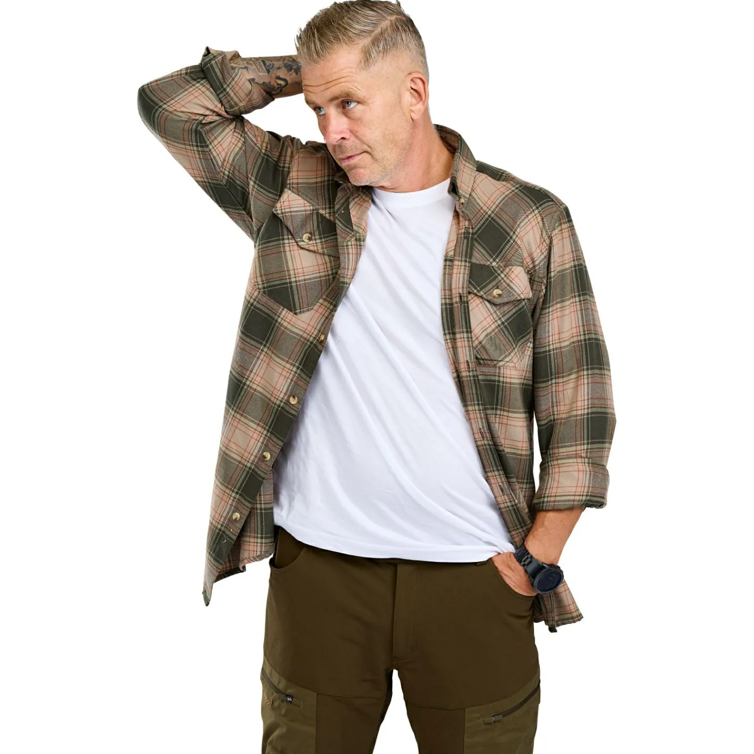 Outlet Finnveden Forest Flannel Shirt Herren (Olive/D.Green) Outdoor- & Angelhemden