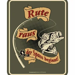 Rahmenlos Blechschild - Rute raus der Spass beginnt< Geschenkideen Für Angler