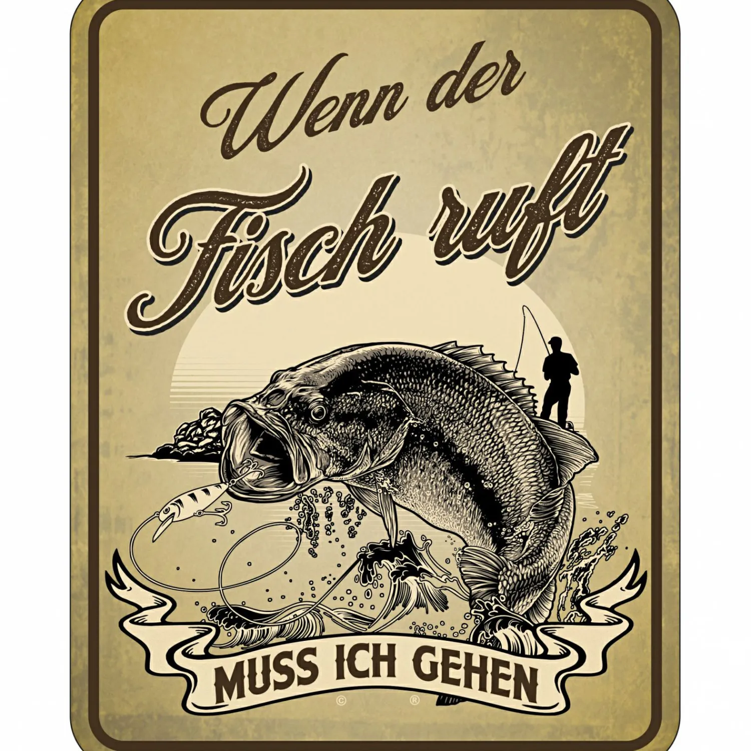 New Blechschild - Wenn der Fisch ruft Geschenkideen Für Angler