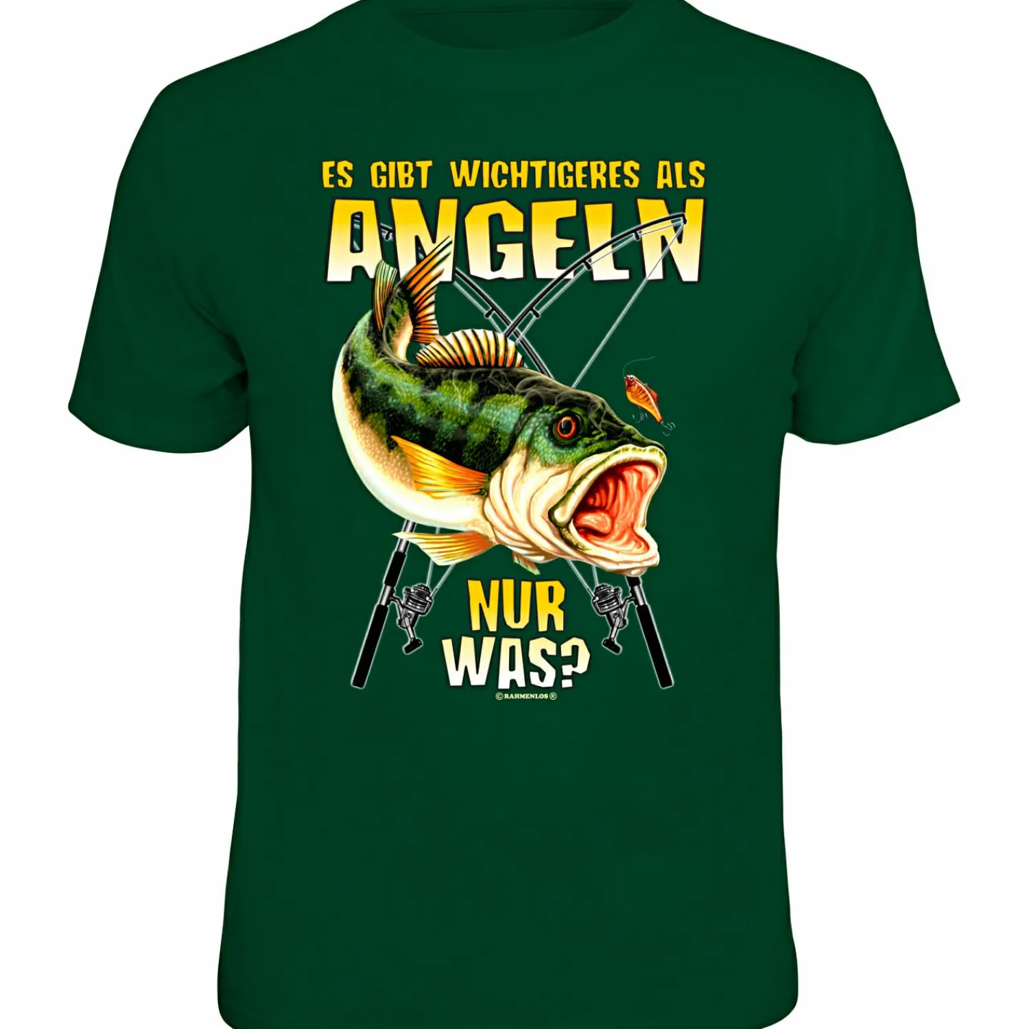 Rahmenlos "Es gibt Wichtigeres als Angeln, nur was?" T-Shirt Herren (Grün)< Angelshirts & Angel-Oberteile