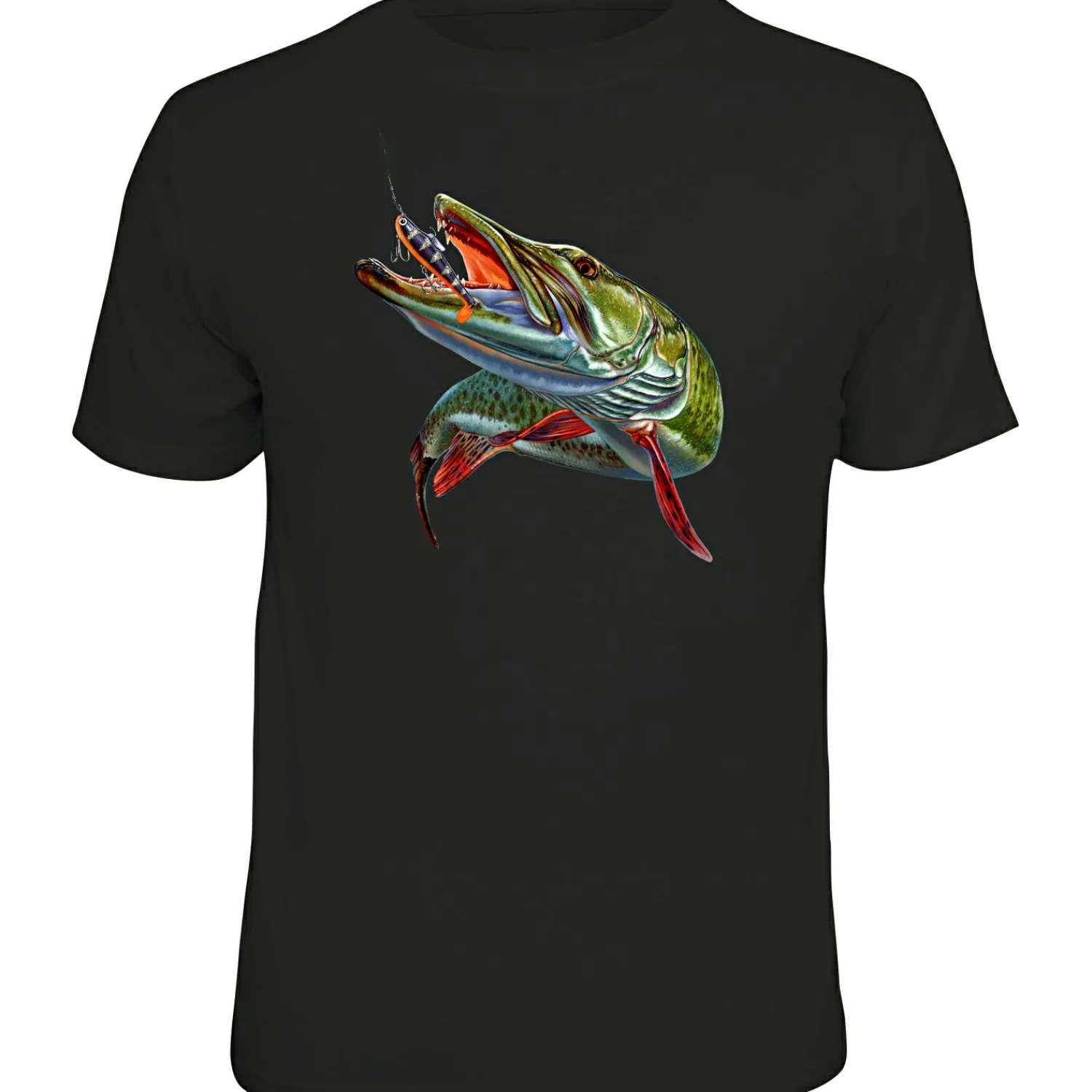 Sale "Hecht" T-Shirt Herren (Schwarz) Angelshirts & Angel-Oberteile