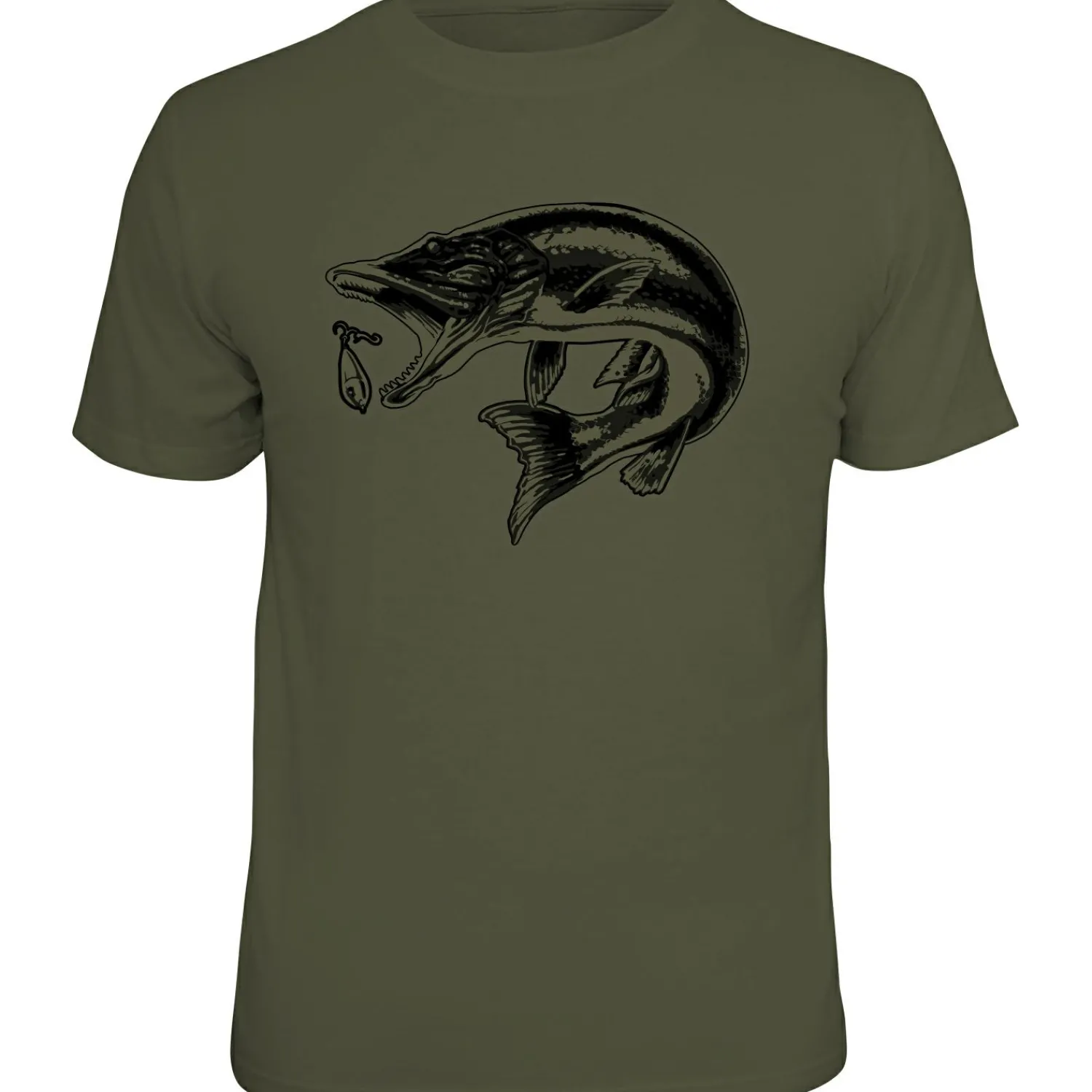 New "Hecht" T-Shirt Herren (Oliv) Angelshirts & Angel-Oberteile