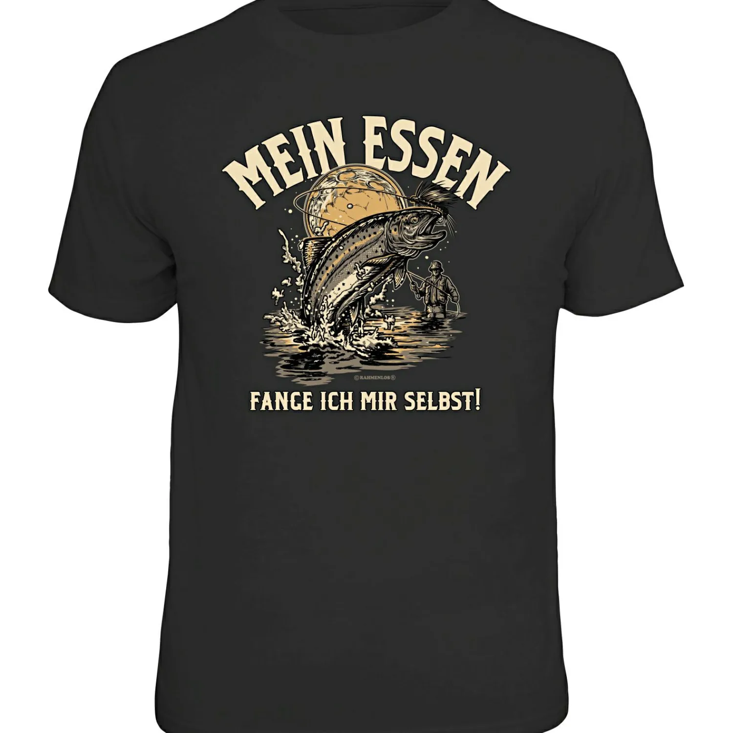 Rahmenlos "Mein Essen fange ich mir selbst!" T-Shirt Herren (Schwarz)< Angelshirts & Angel-Oberteile