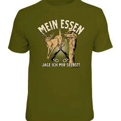 Rahmenlos "Mein Essen jage ich mir selbst" T-Shirt Herren (Oliv)< Angelshirts & Angel-Oberteile