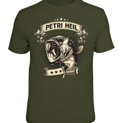 Rahmenlos "Petri Heil" T-Shirt Herren (Oliv)< Angelshirts & Angel-Oberteile