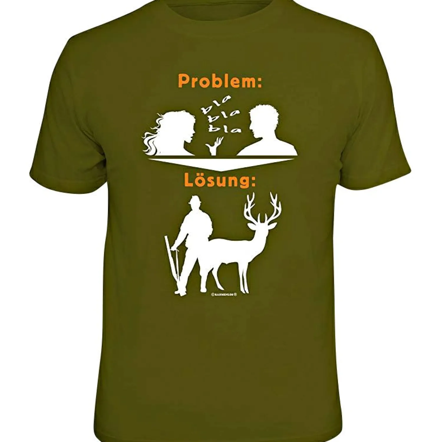 Rahmenlos "Problem blabla, Lösung: Jagen" T-Shirt Herren (Oliv)< Angelshirts & Angel-Oberteile