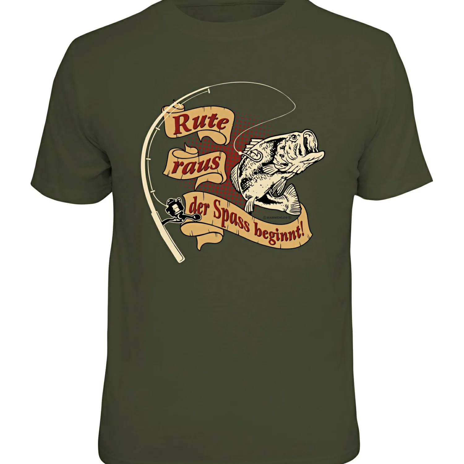 Rahmenlos "Rute raus, der Spaß beginnt" T-Shirt Unisex (Grün)< Angelshirts & Angel-Oberteile