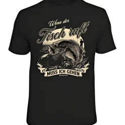 Outlet "Wenn der Fisch ruft, muss ich gehen" T-Shirt Herren (Schwarz) Angelshirts & Angel-Oberteile
