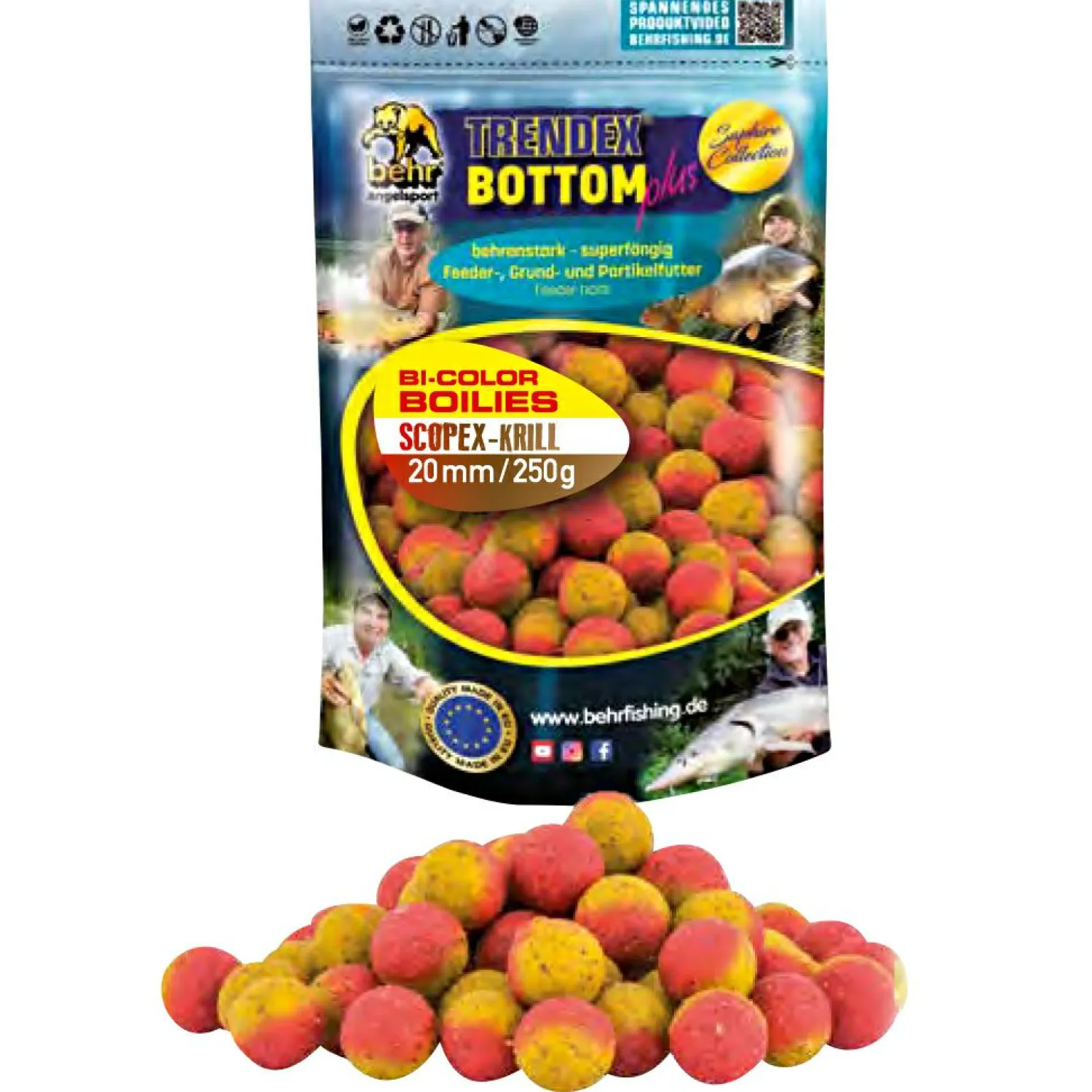 Trendex Bi-Color Boilies Bottom Plus (Scopex-Krill)< Karpfenfutter·Boilies & Popup Boilies|Karpfenfutter