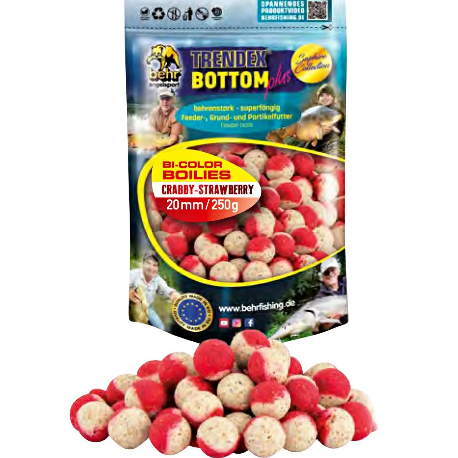 Trendex Bi-Color Boilies Bottom Plus (Crabby-Strawberry)< Karpfenfutter·Boilies & Popup Boilies|Karpfenfutter