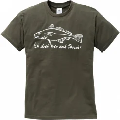 Sale T-Shirt "Ich dreh hier noch Dorsch!" Herren (Oliv) Angelshirts & Angel-Oberteile