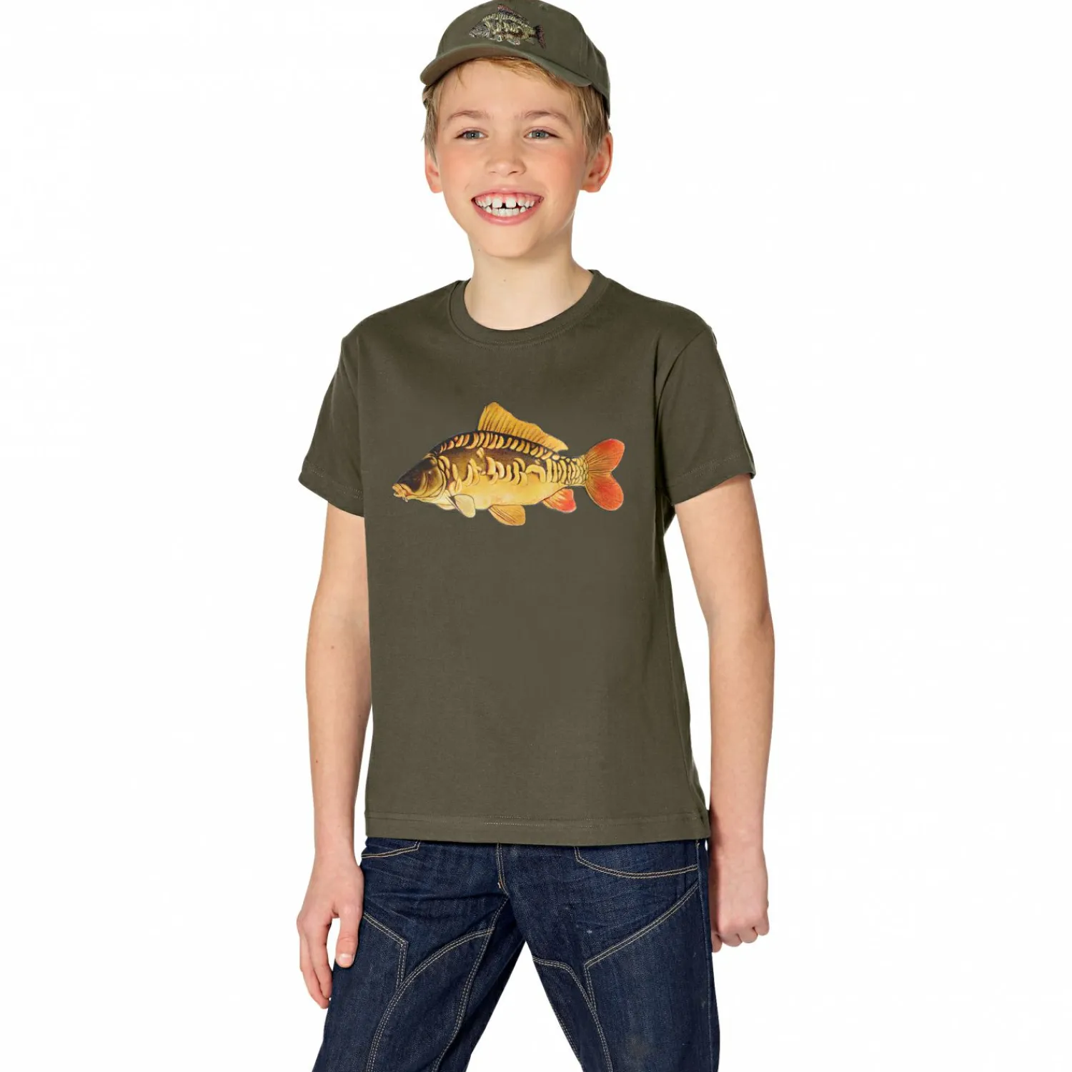 T-Shirt "Spiegelkarpfen" Kinder (Oliv)<Kinder Kinder-Bekleidung