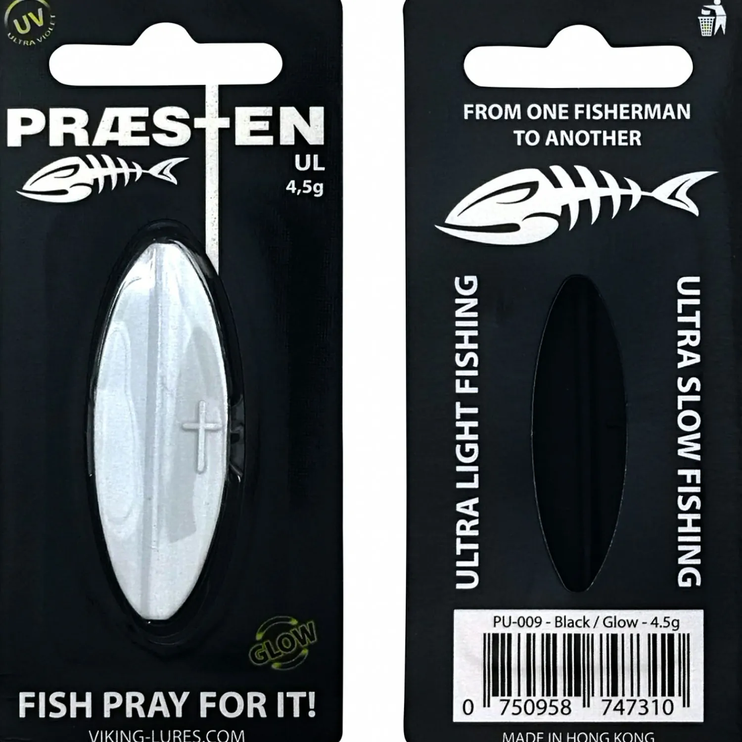 Clearance Inlineköder Præsten UL (Black/White Glow) Forellenangeln-Zubehör|Trout Spoons