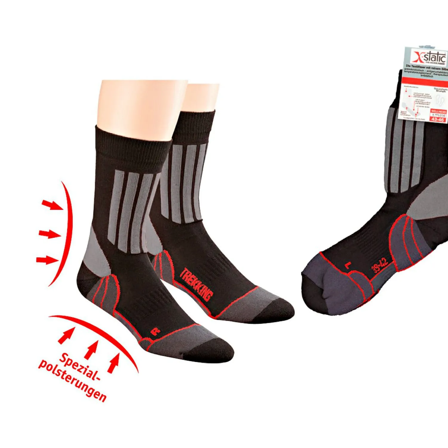 Outlet Allround Sport- und Trekking-Socken Unisex, m. X-Static® (Schwarz) Outdoor- & Angel-Socken